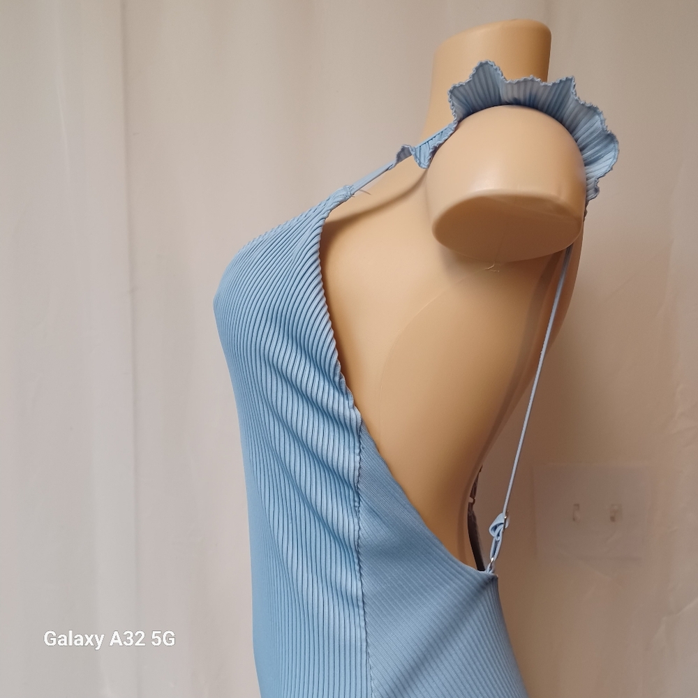 Hollister Blue Bikini Swimsuit With V-Neck and Bow Straps Size M - Picture 5 of 13